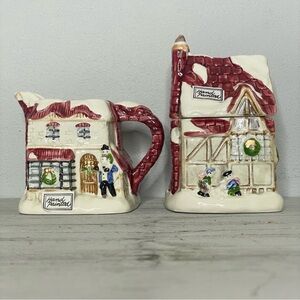 FITZ AND FLOYD Vintage A Dickens Christmas Creamer Lidded Sugar Bowl Tea Set
